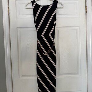 Business-Casual WHBM Striped Dress with Belt